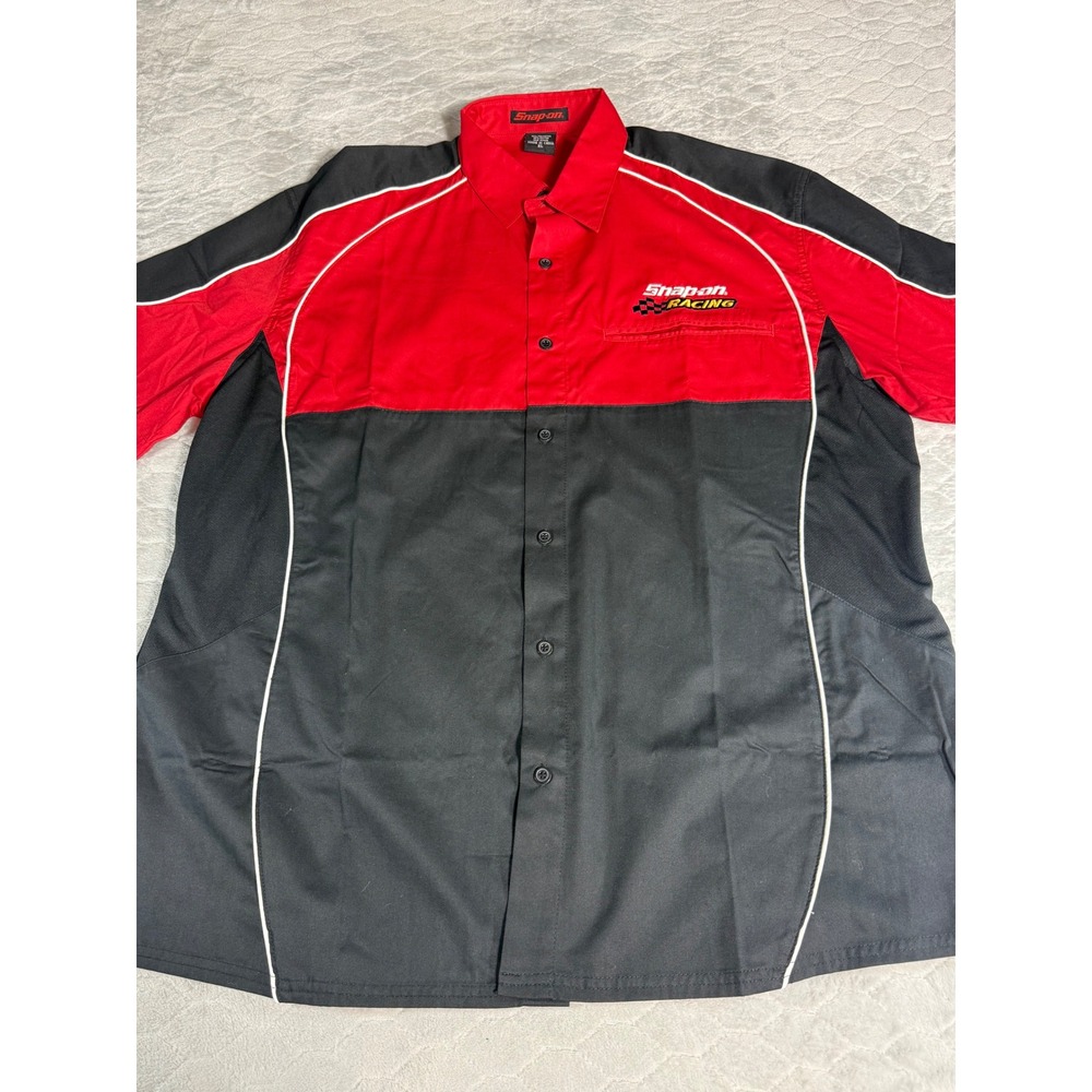 Snap-on Racing Mens XL Red Black Embroidered Button Down Shirt Y2K Streetwear
